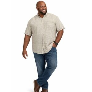 Sedgefield Button Down Shirt Mens XXL Khaki Excellent Linen Cotton Short Sleeve